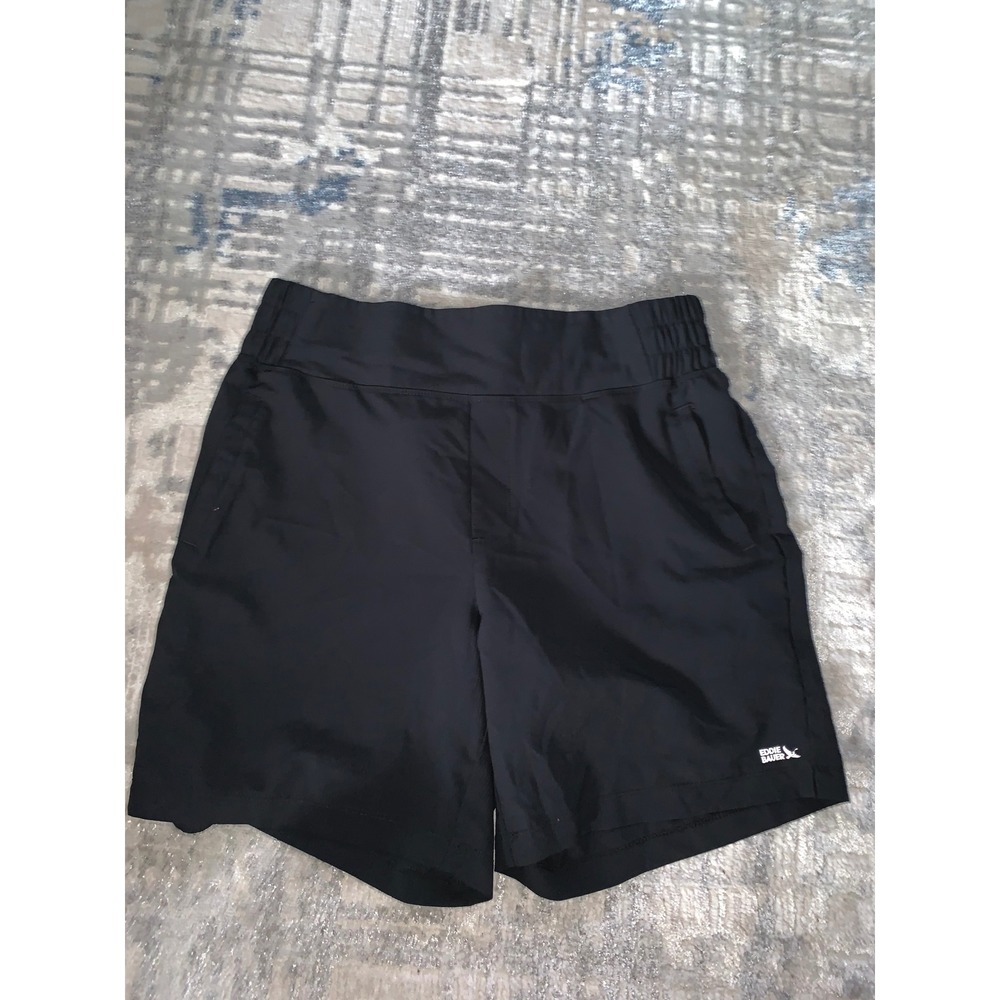 Eddie Bauer Womens Black Active Hiking Shorts Large Elastic Waist Zip Pocket